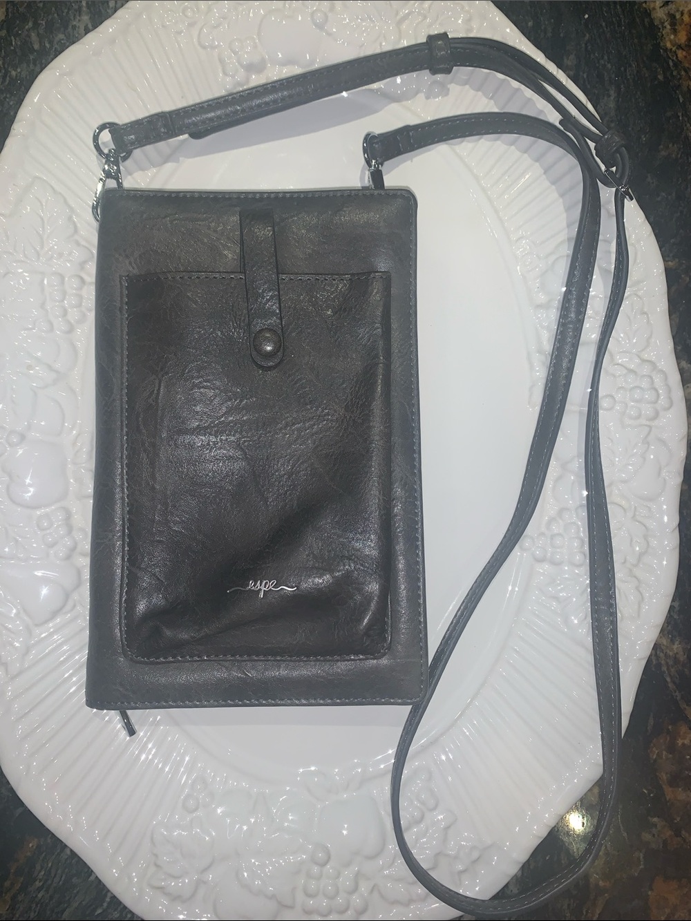 Black Leather Crossbody Phone Bag
